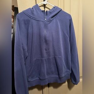 Ribbed Half Zip Hoodie- Blue